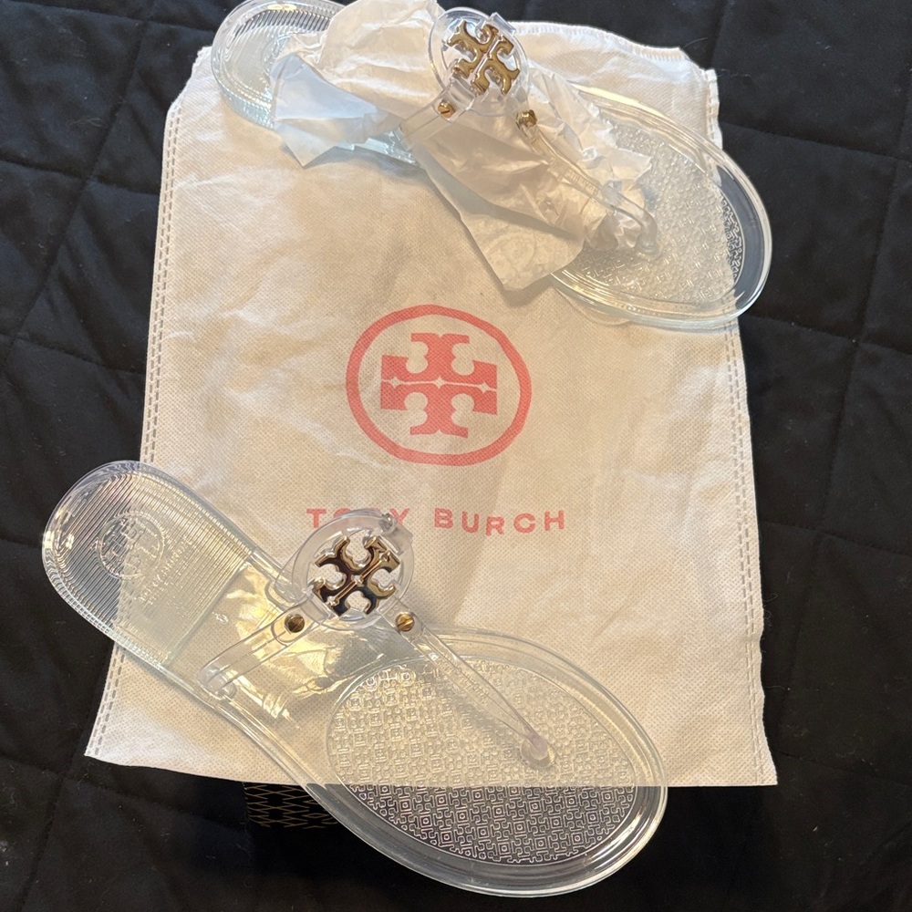 Tory Burch Clear Jelly Sandals with Gold Details